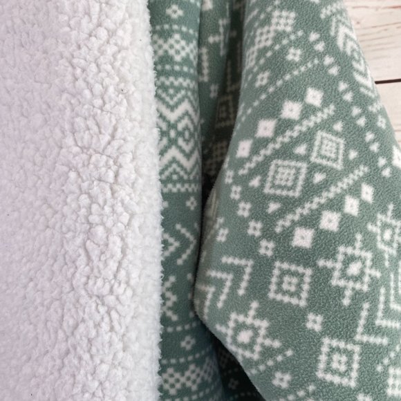 SOLD SONOMA Green & Cream Aztec Print Sherpa Lined Cardigan Jacket NWOT - Picture 4 of 16